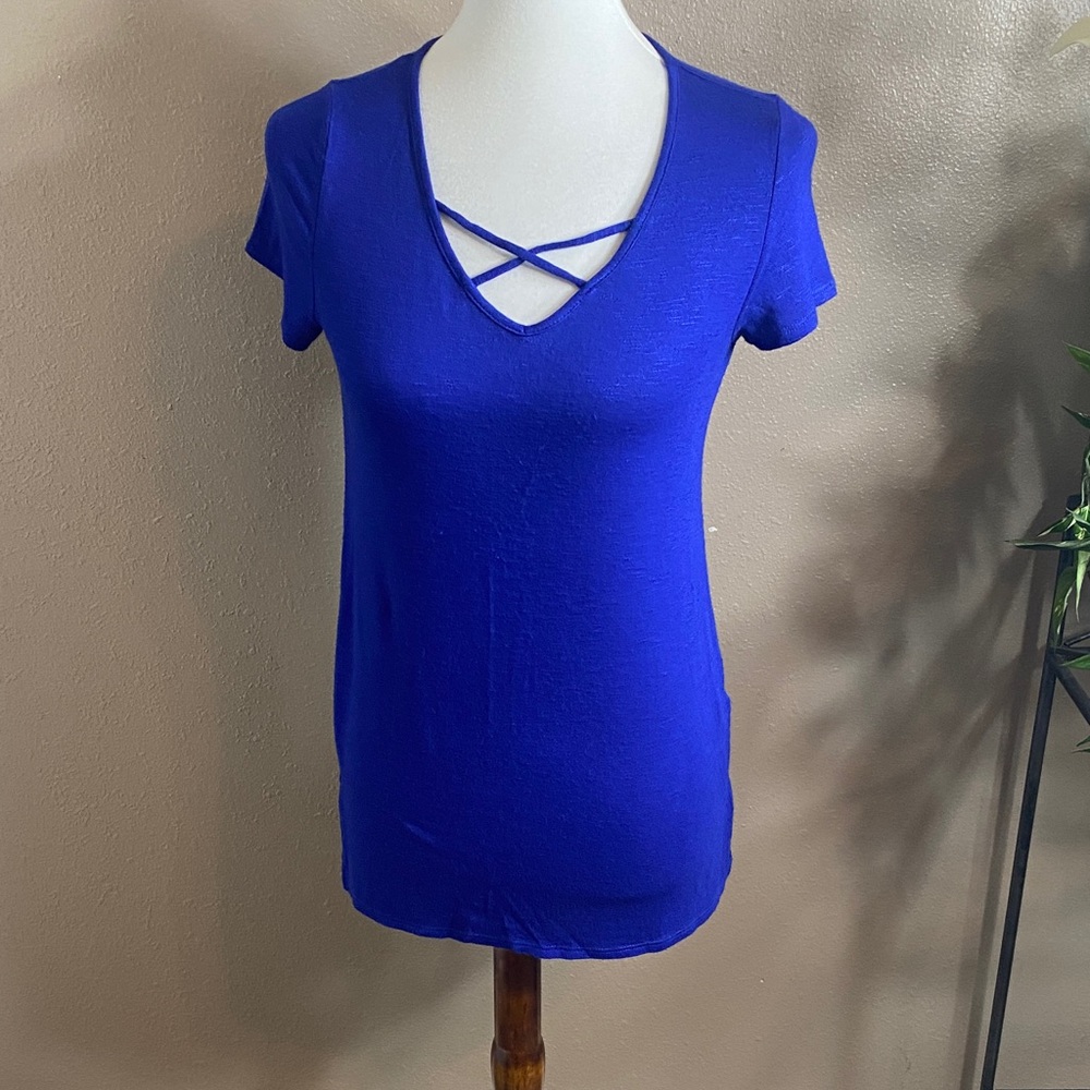 Pink Rose Royal Blue Criss-Cross Top